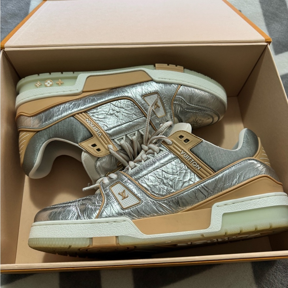 Louis Vuitton Metallic Silver and Tan Sneakers LV Size8.5 (US 10-10.5)